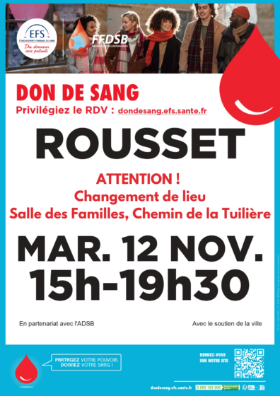 Don du sang – ATTENTION Changement de lieu