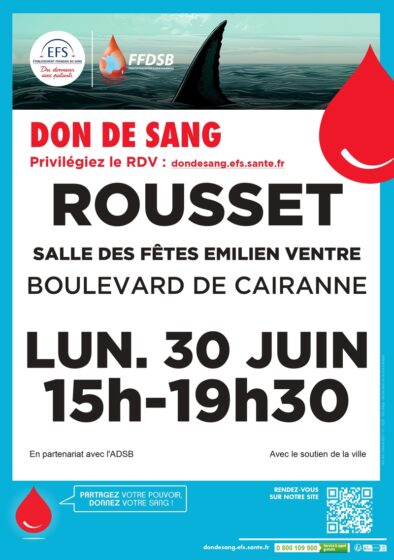 Don du sang salle Emilien Ventre lundi 30 juin de 15h à 19h30
