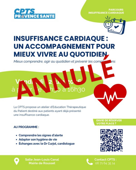 ANNULÉ – Insuffisance cardiaque : un accompagnement pour mieux vivre au quotidien – ANNULÉ